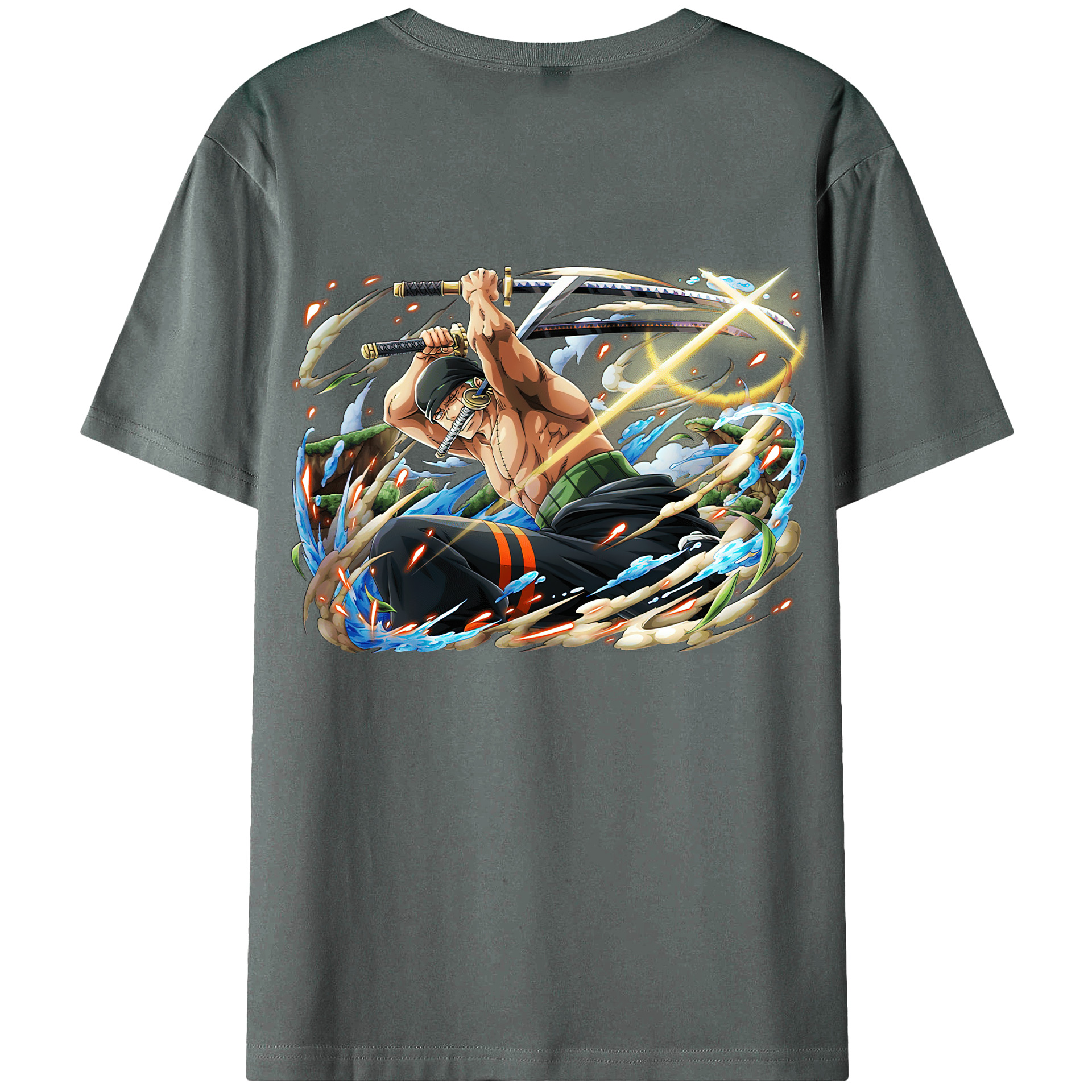 ワンピース ロロノア・ゾロ ONE PIECE Roronoa Zoro 綿100％ メンズ半袖Tシャツ（バックプリント） 通気性